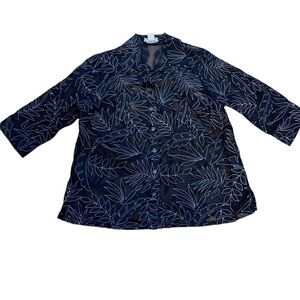 Tanjay women’s navy blue and white sheer floral print 3/4 sleeve jacket size 16W